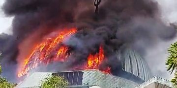 Dramatic Scene as Jakarta Mosque’s Dome Collapses in Fire